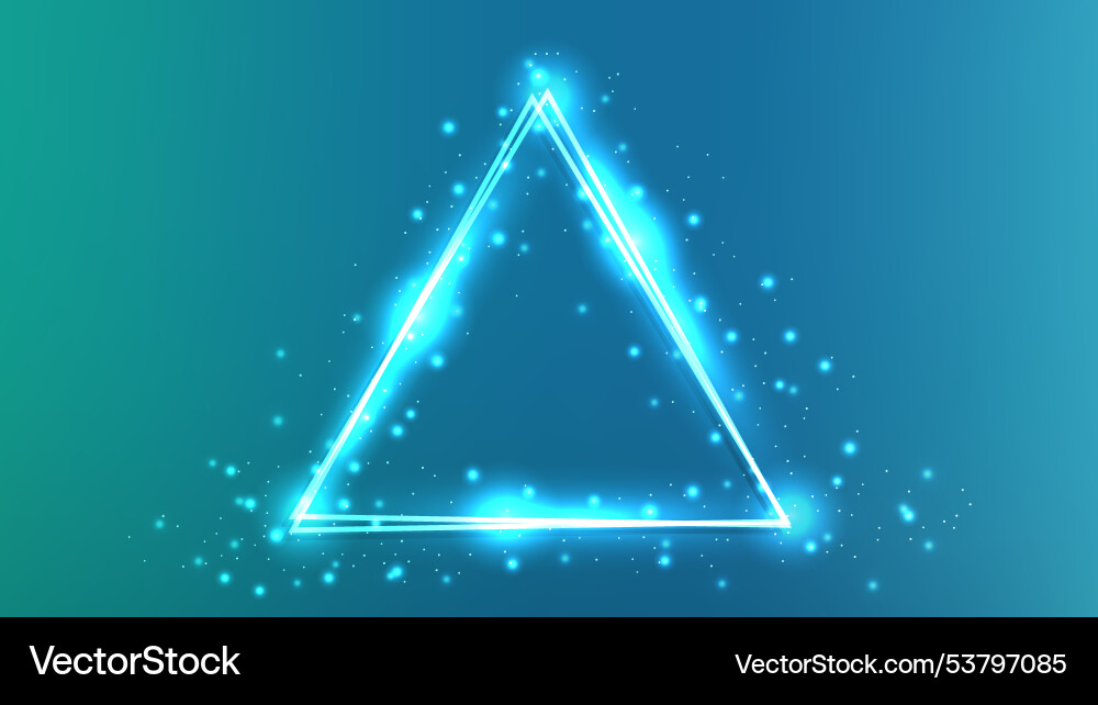 Neon double triangular frame with shining effects Neon double triangular frame with shining effects vector image