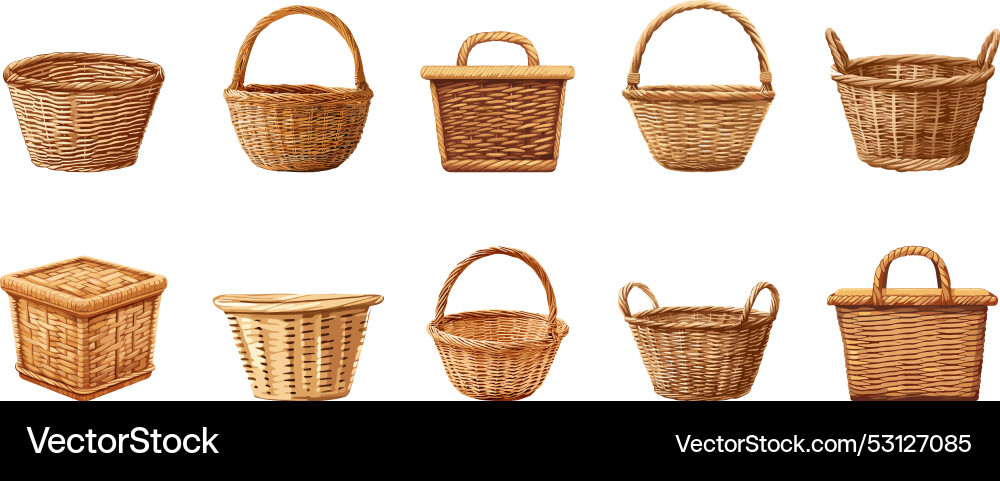 Woven rustic wicker basket set with and without Woven rustic wicker basket set with and without vector image