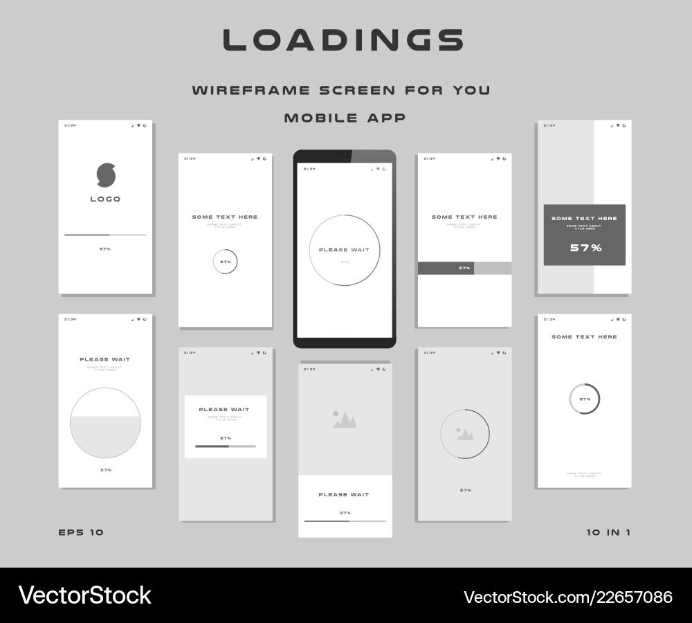 10 UI Kits - Loading Screens & Wireframes vector image