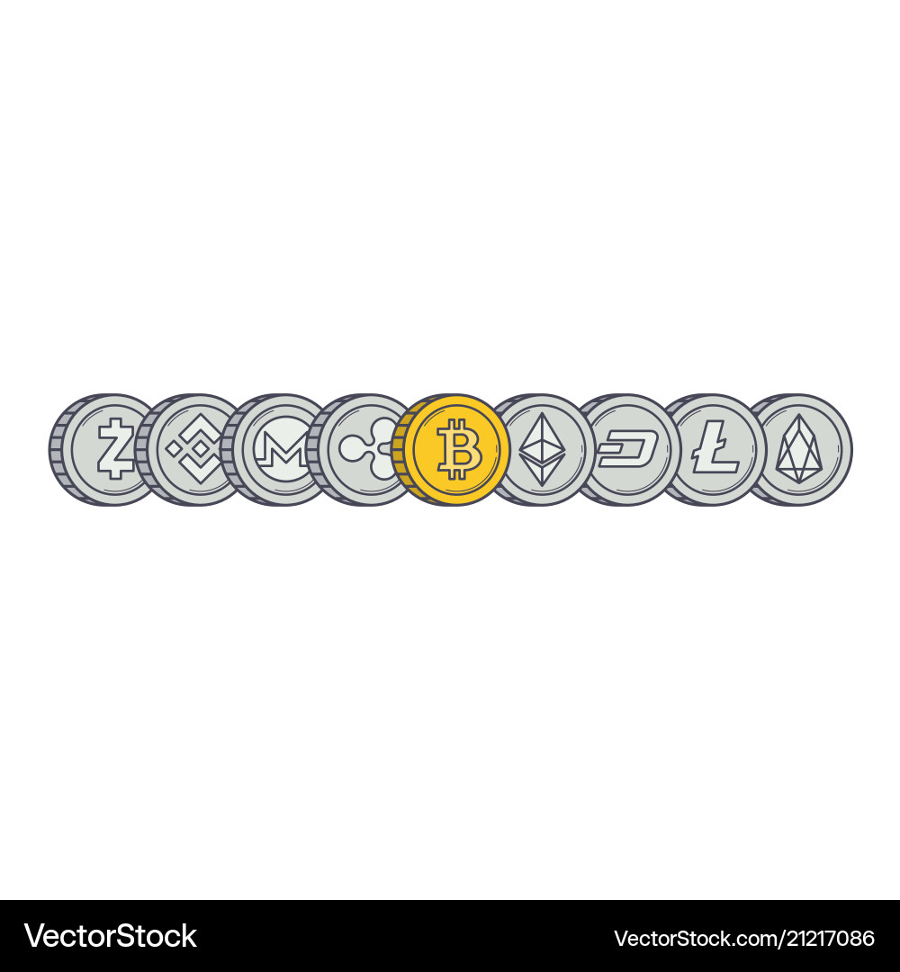 Cryptocurrency coins line – Royalty-Free Vector | VectorStock