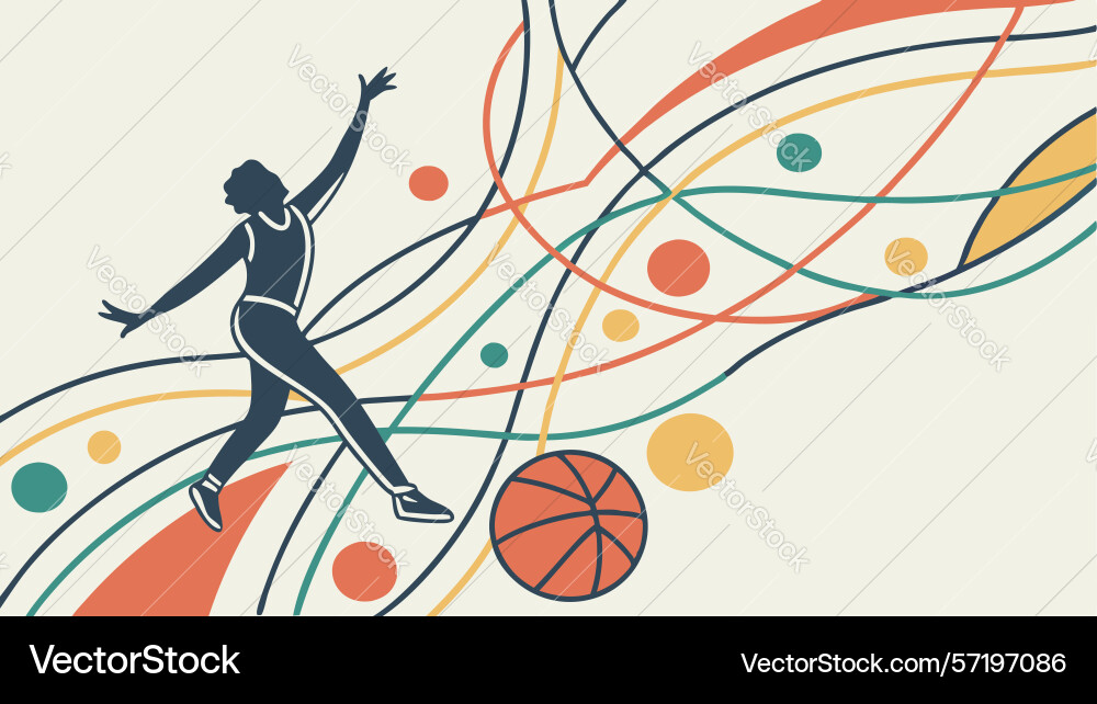 Dynamic basketball player running on wavy lines Dynamic basketball player running on wavy lines vector image