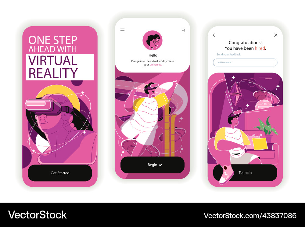 Virtual reality concept onboarding screens ui ux Virtual reality concept onboarding screens ui ux vector image