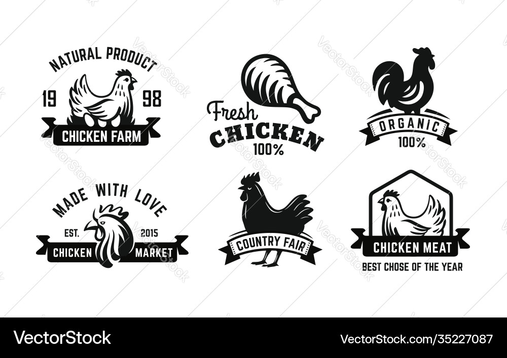Chicken Emblem schwarz Set für landwirtschaftliche Produkte Chicken Emblem schwarz Set für landwirtschaftliche Produkte vektorbild
