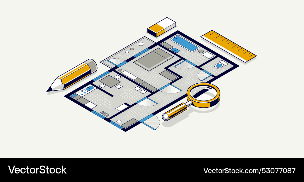Flat plan drawing with pencil floorplan Royalty Free Vector