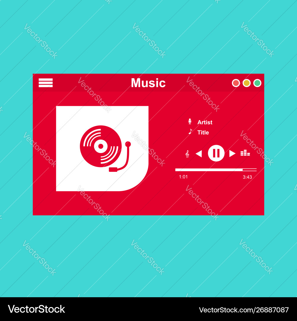 Media player application app template with flat Media player application app template with flat vector image