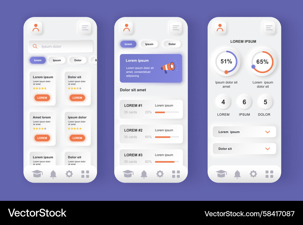 Neomorphic Learning App UI Kit Vector Image
