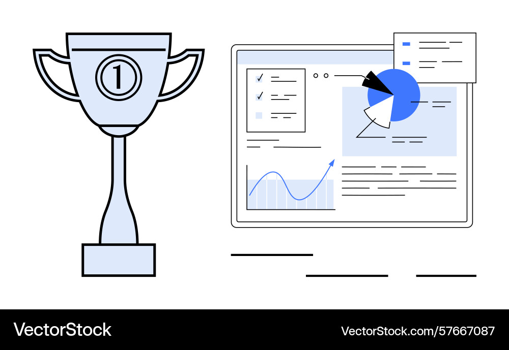 Trophy and data dashboard representing achievement Vector Image
