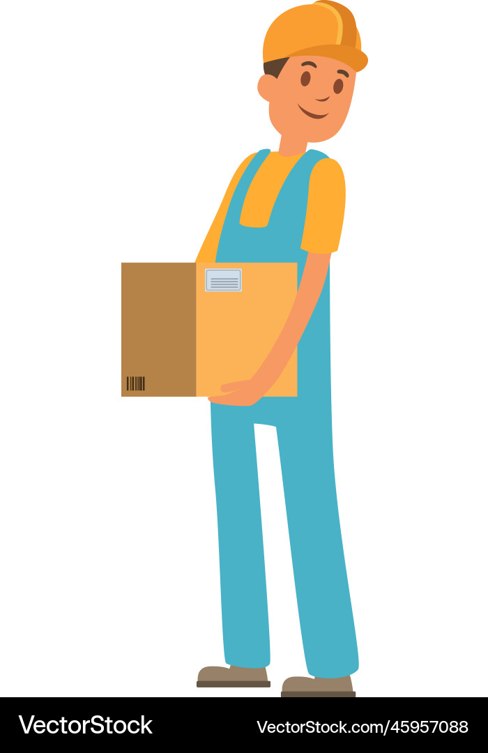 Cartoon worker hold parcel man with cardboard box Cartoon worker hold parcel man with cardboard box vector image