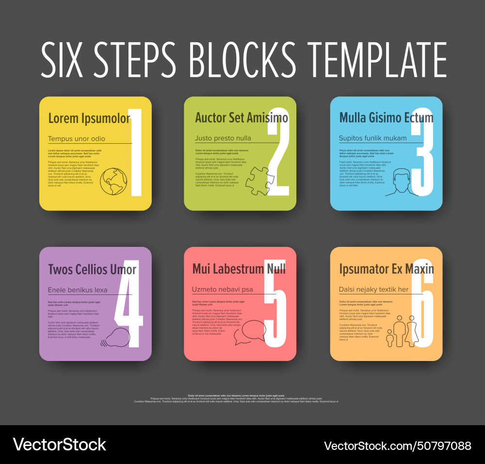 Six patel color square steps progress template Six patel color square steps progress template vector image
