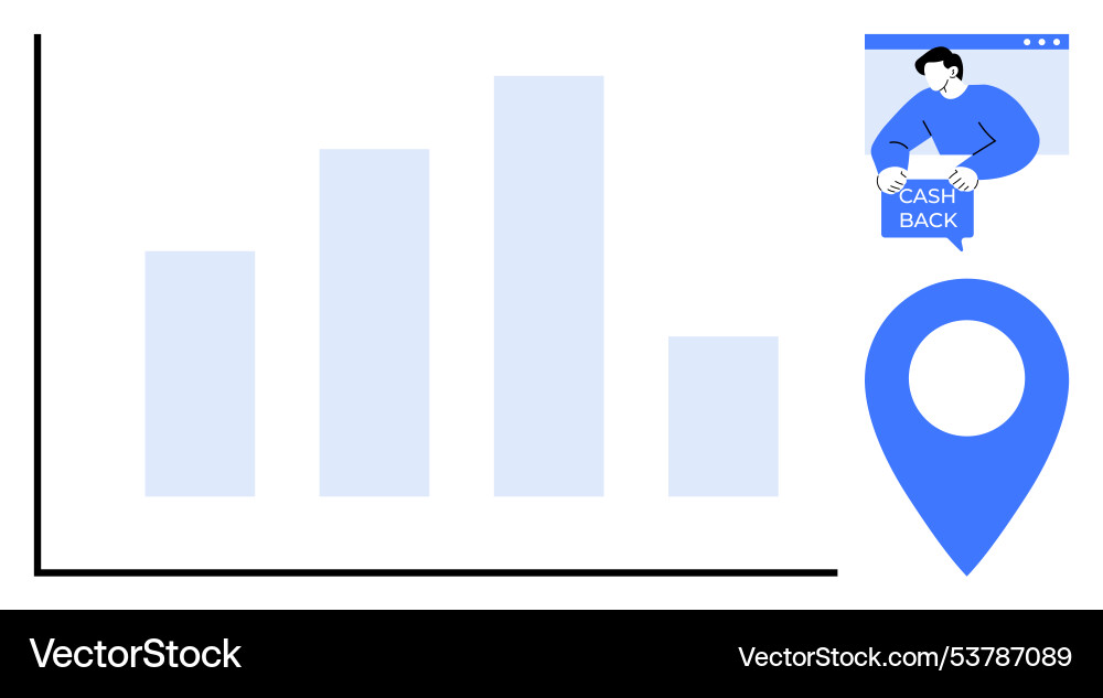 Bar graph with cashback icon and location marker Vector Image