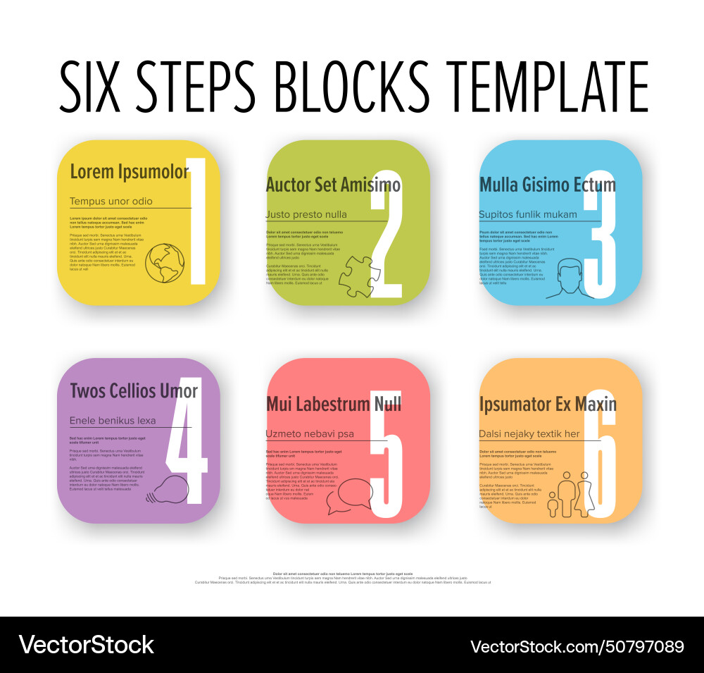 Six patel color square steps progress template Six patel color square steps progress template vector image