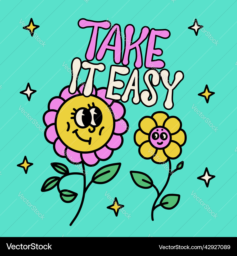 Take it easy - card with slogan print and retro vector image
