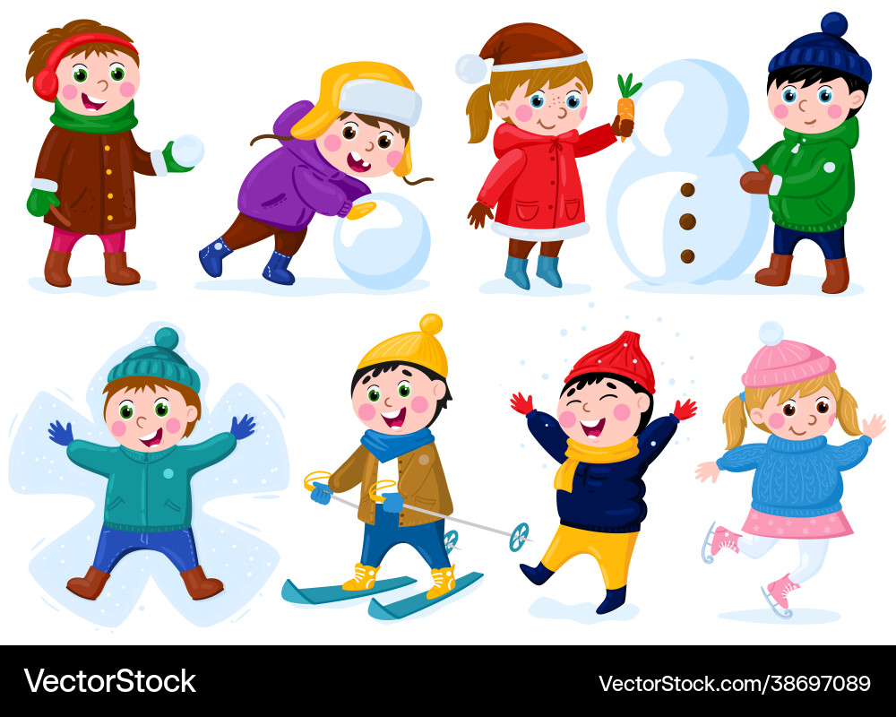 Winter children activities snow outdoor activity Winter children activities snow outdoor activity vector image