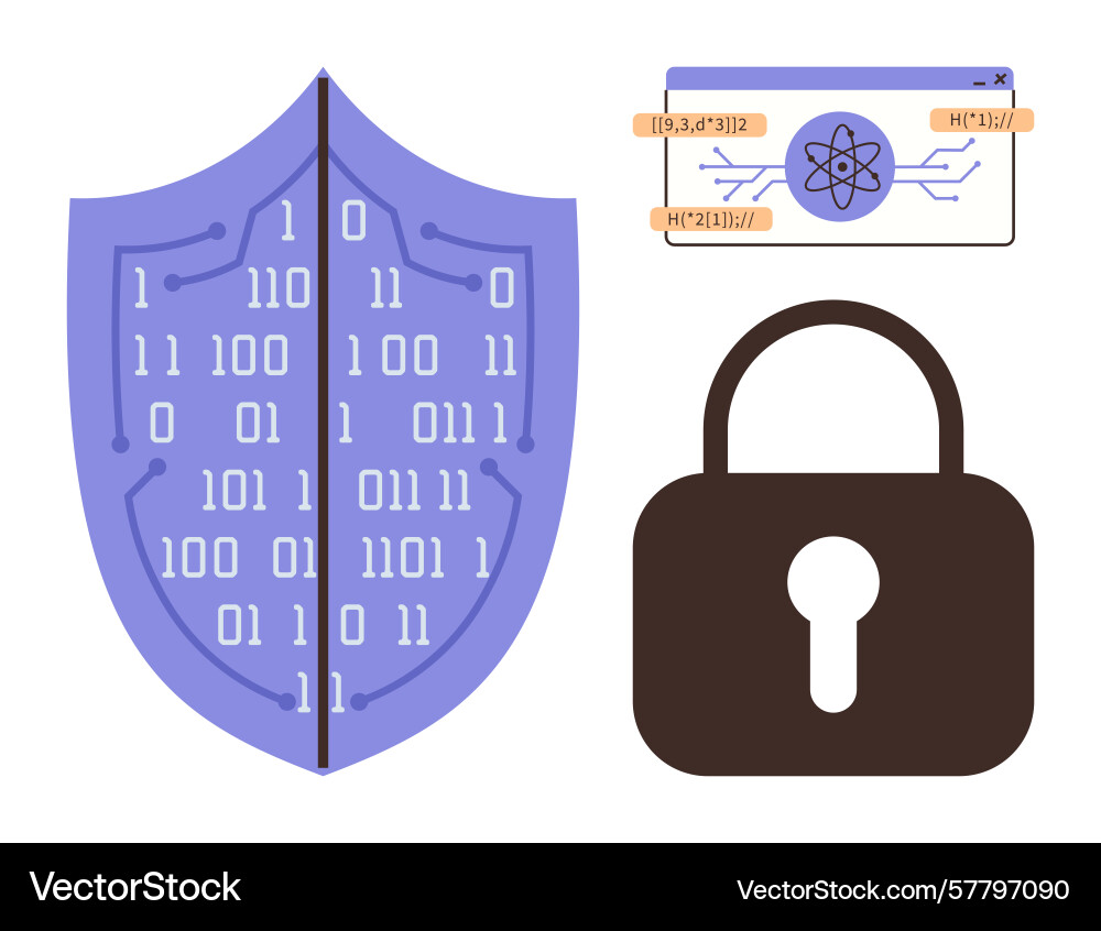 Digital security concept with binary shield lock vector image