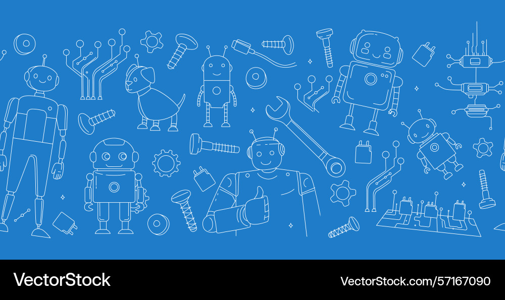 Seamless doodle pattern with robots tools Seamless doodle pattern with robots tools vector image