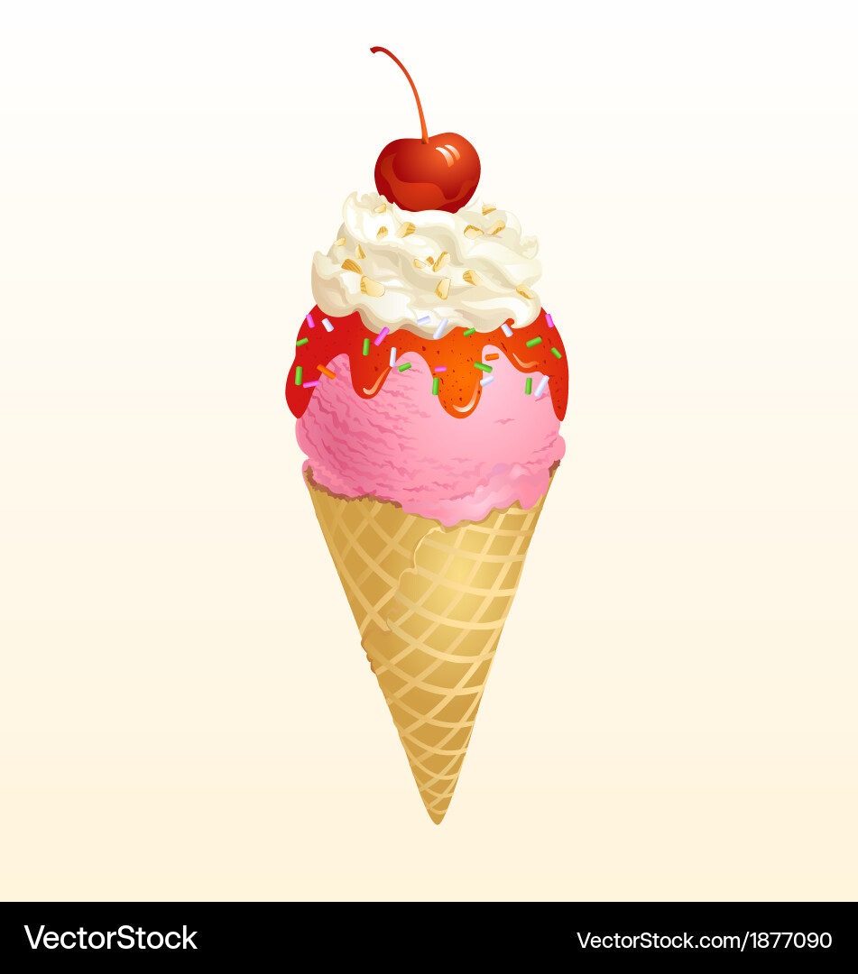 Strawberry Ice Cream Cone Vector Image