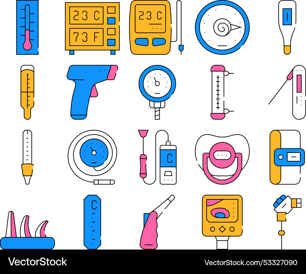 Thermometer device collection icons set Thermometer device collection icons set vector image
