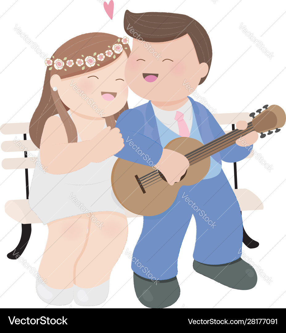 Chubby Hochzeitspaar mit Gitarre vektorbild