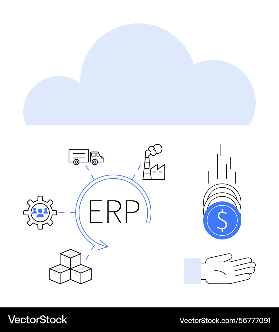 Cloud-based erp system integrating business Cloud-based erp system integrating business vector image