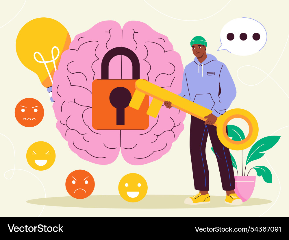 Man with Golden Key – Brain Unlock vector image