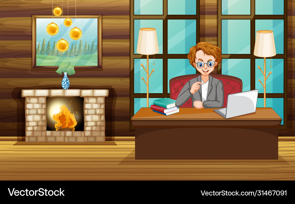 Scene with man working on computer at home Vector Image