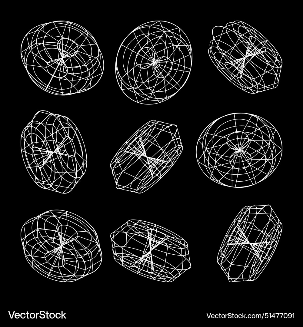 Wireframe lined shapes perspective mesh 3d grid vector image
