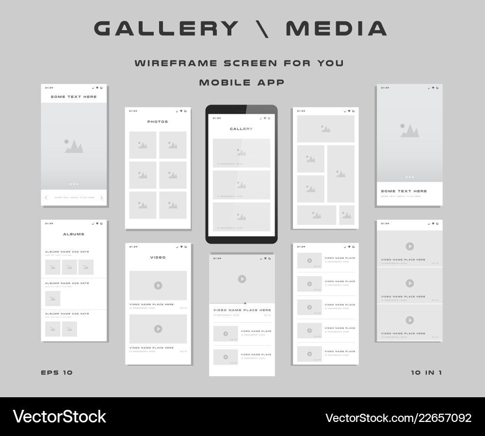 10 UI Kit Wireframe Screens - App Templates vector image