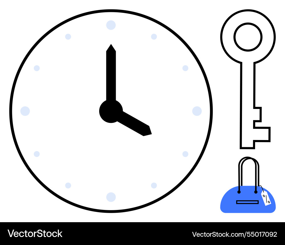 Clock face key and handbag elements representing Clock face key and handbag elements representing vector image