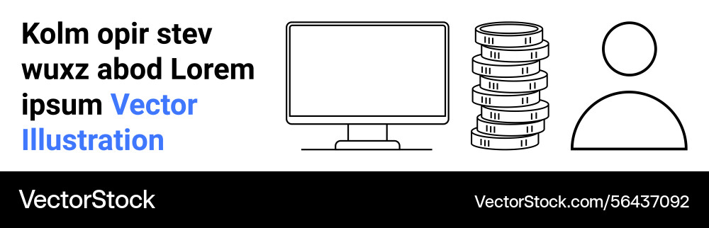 Computer screen with stacked coins and user Computer screen with stacked coins and user vector image