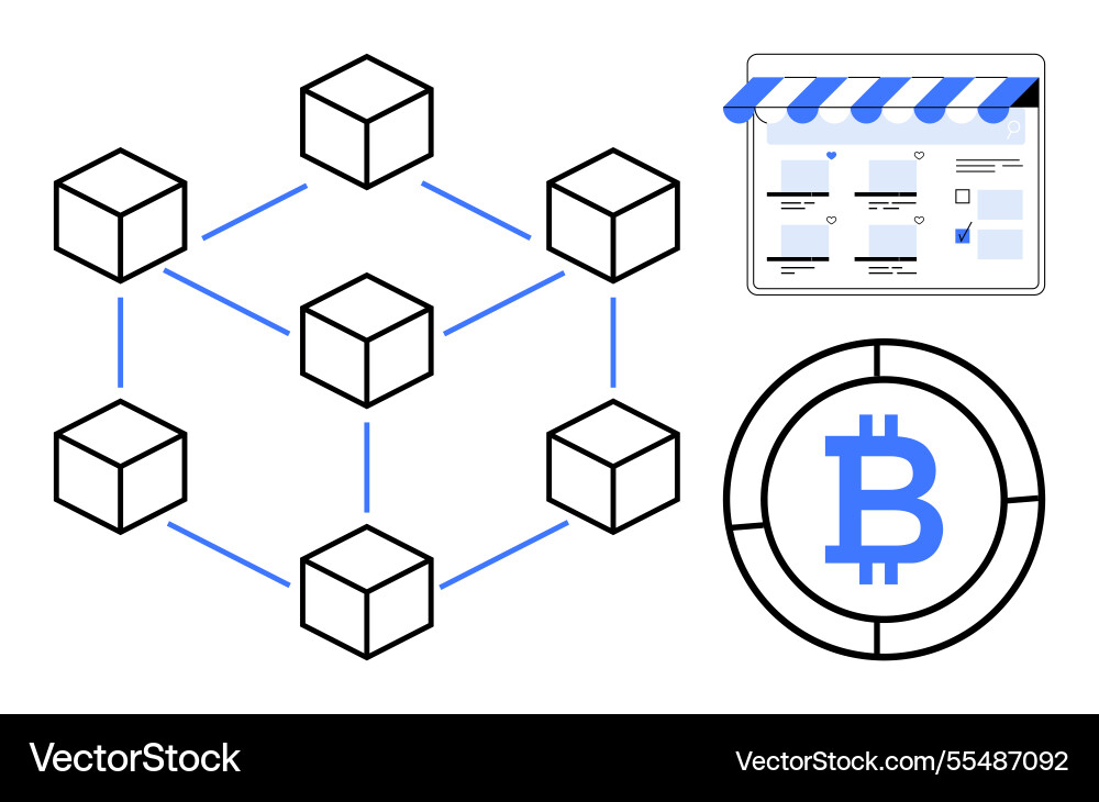 Decentralized blockchain network with bitcoin Decentralized blockchain network with bitcoin vector image