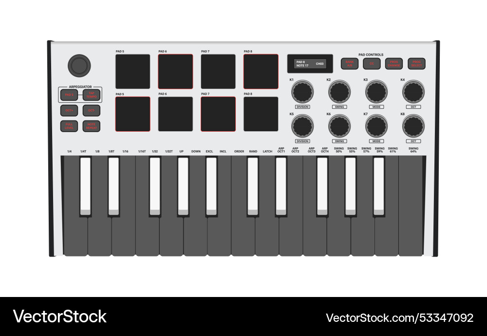 Midi controller portable synthesizer two octaves Midi controller portable synthesizer two octaves Vector Image