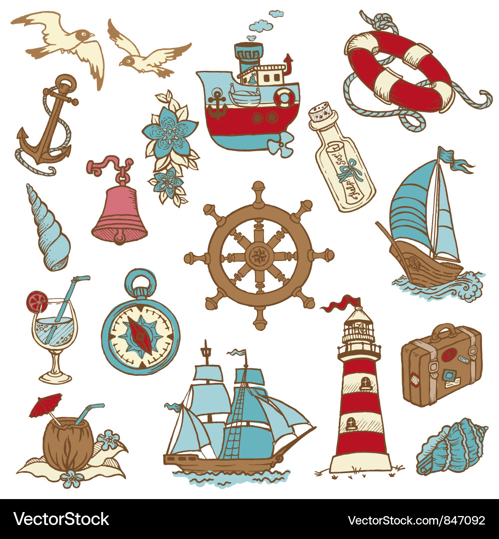 Nautical Doodle Elements Vector Image
