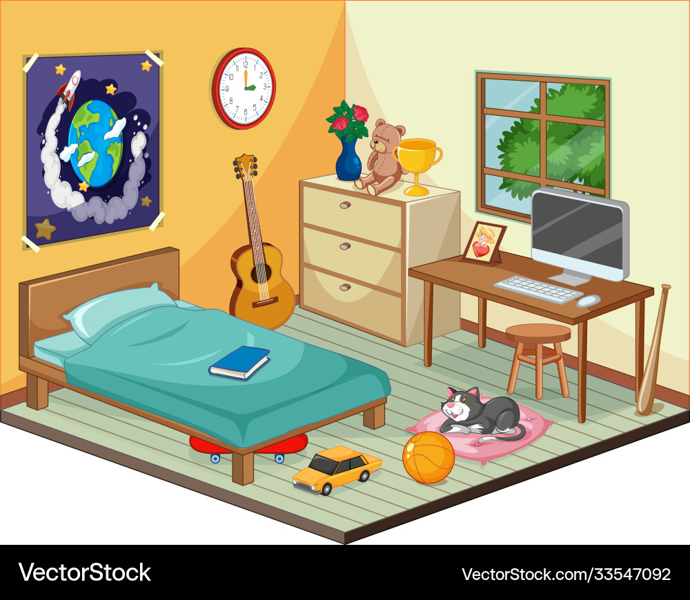 Part bedroom children scene in cartoon style vector image