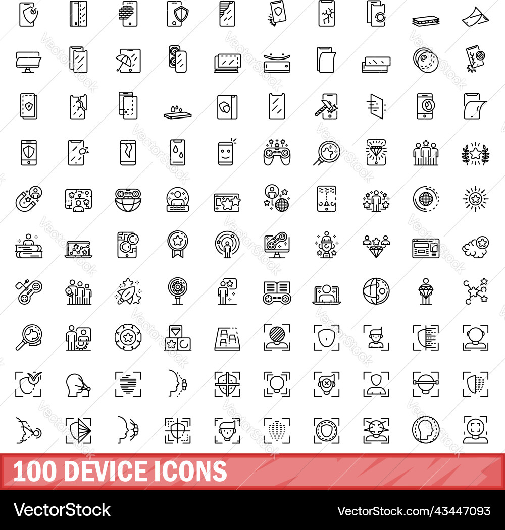 100 device icons set outline style 100 device icons set outline style vector image