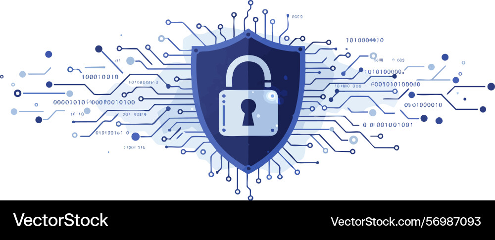 Digital security shield with lock icon vector image