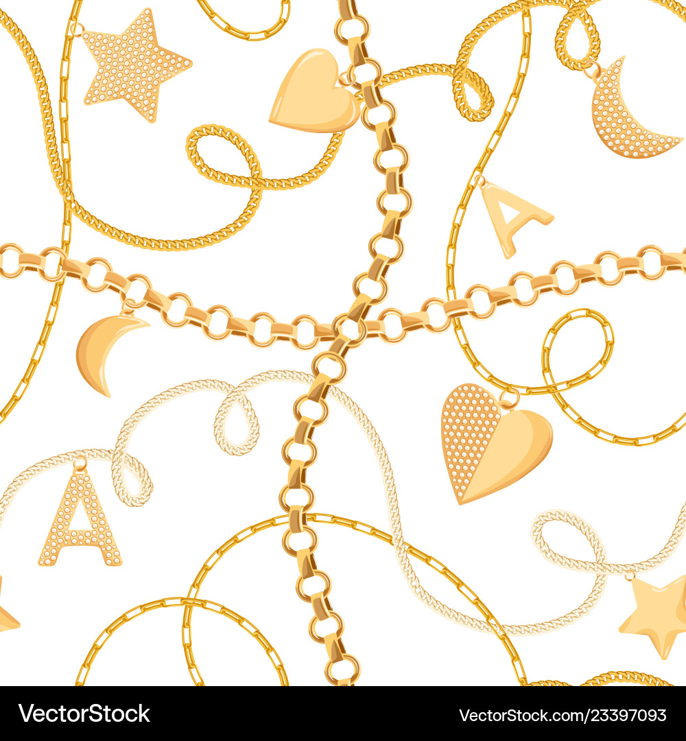 Golden chains and charms seamless pattern fashion Vector Image