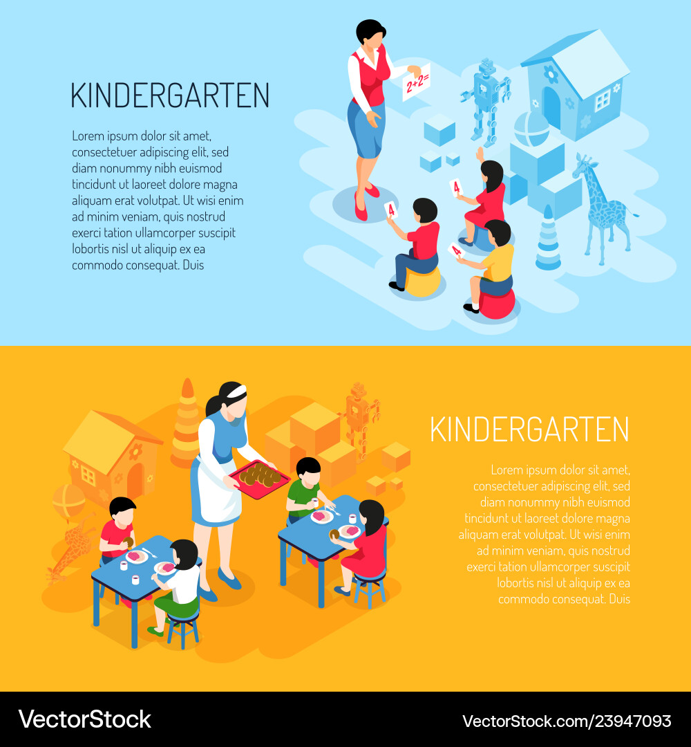 Kindergarten isometrische Banner Kindergarten isometrische Banner vektorbild