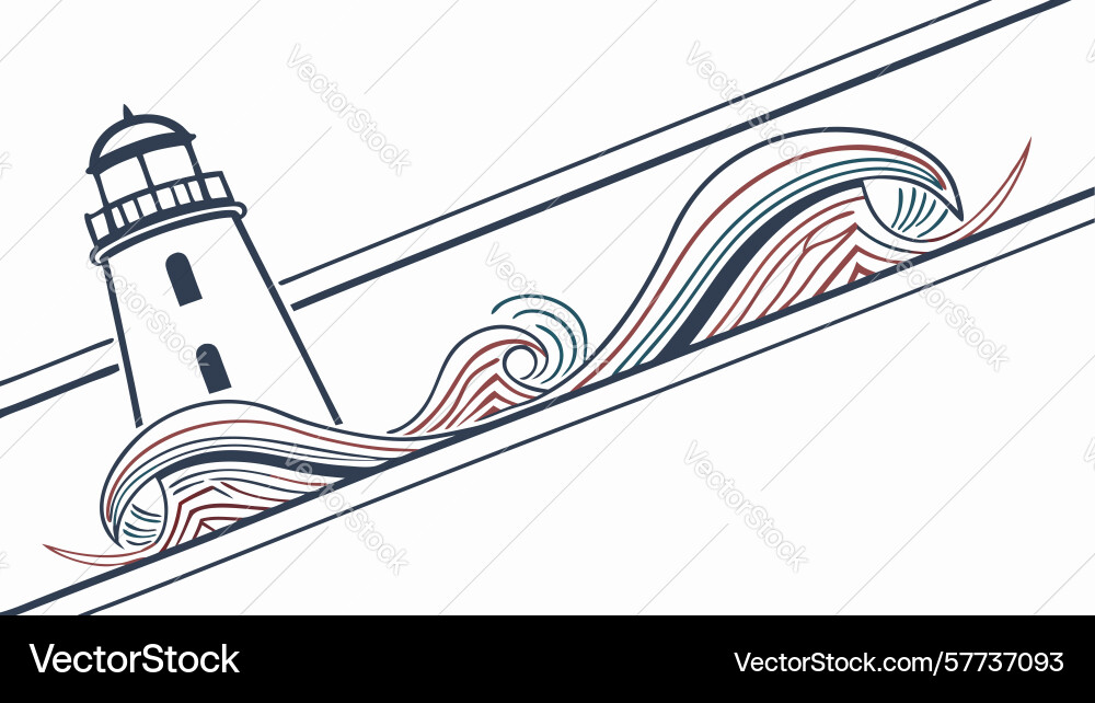 Lighthouse with wavy lines icon for coastal Vector Image