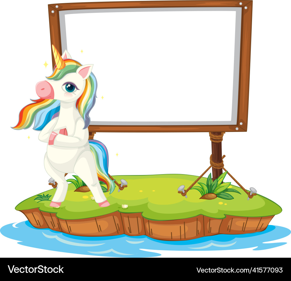Rainbow unicorn with empty board Rainbow unicorn with empty board Vector Image
