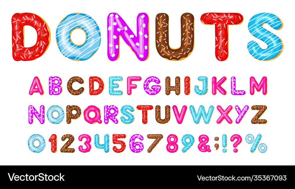 Rosa Donut Alphabet Schriftart Vektorbild