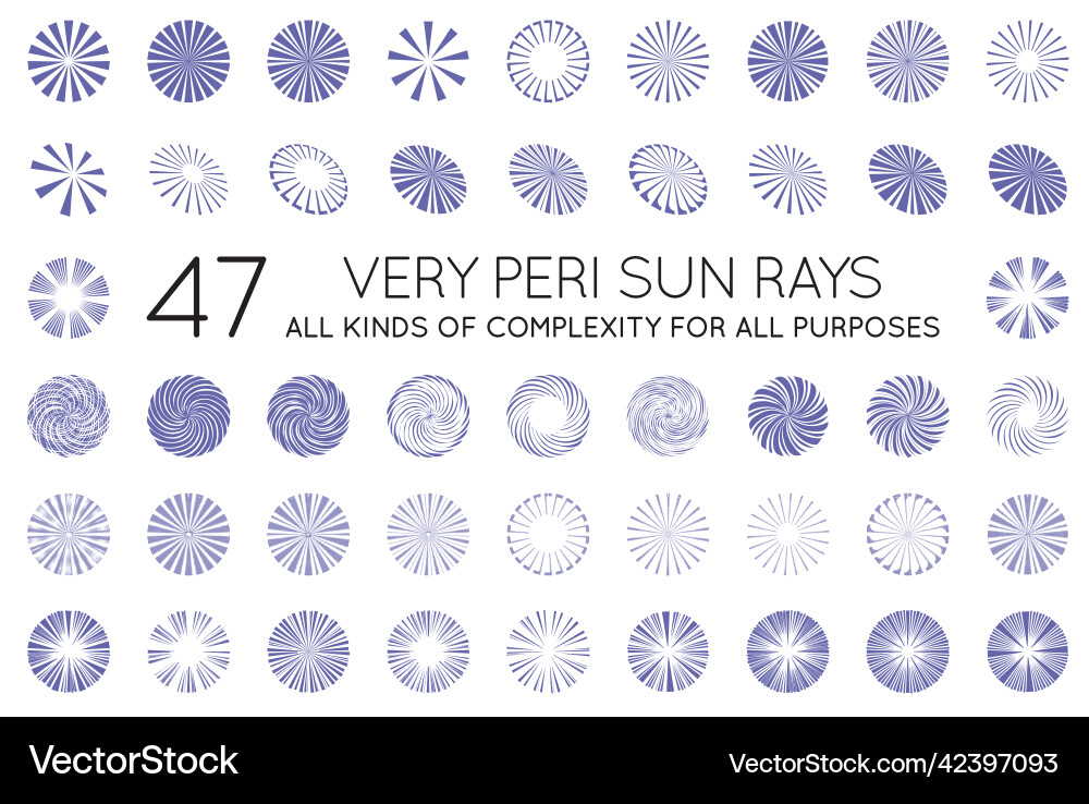 Set of sunburst rays sun in trendy very peri Set of sunburst rays sun in trendy very peri vector image