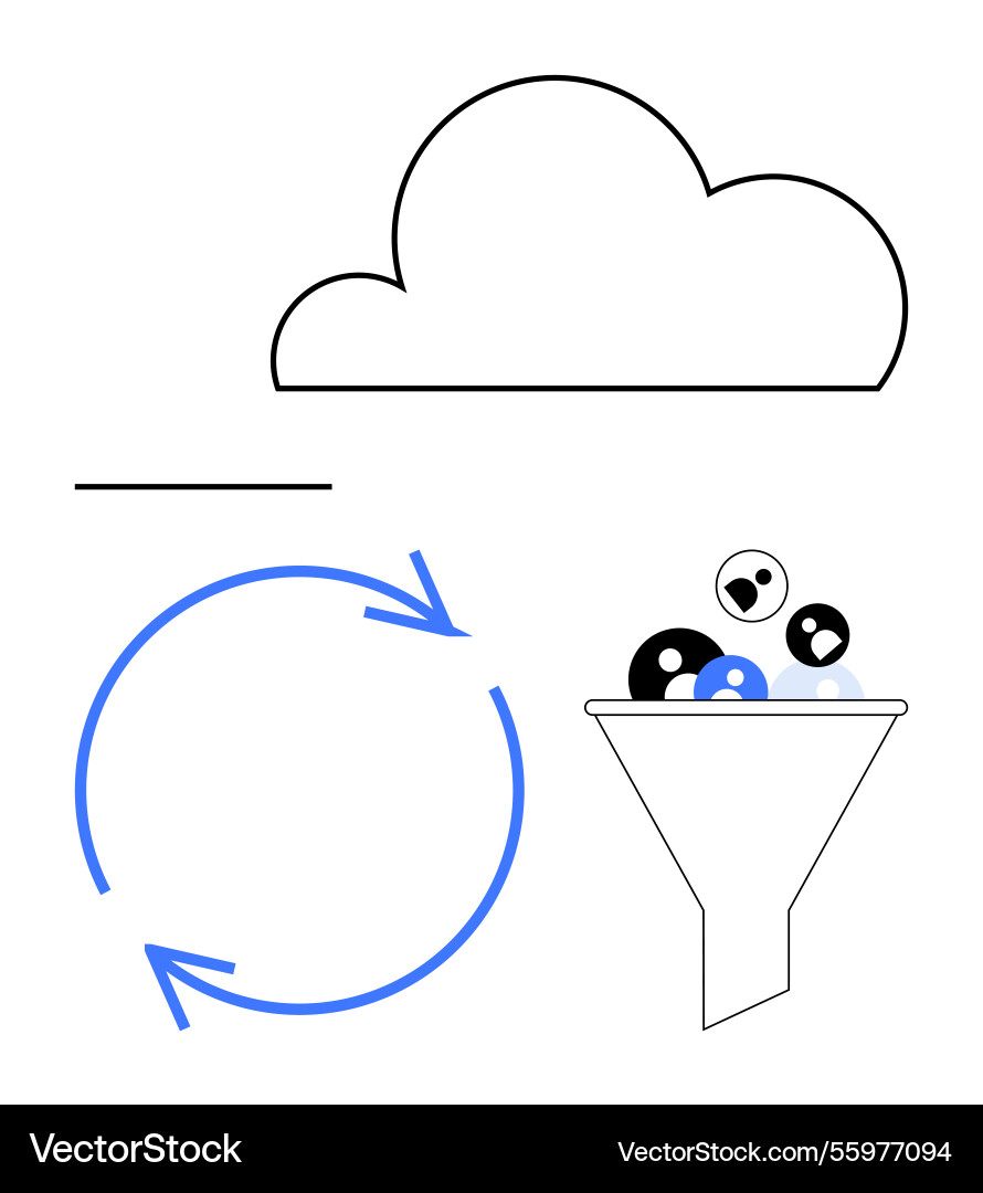 Cloud computing lifecycle with data funnel Cloud computing lifecycle with data funnel Vector Image