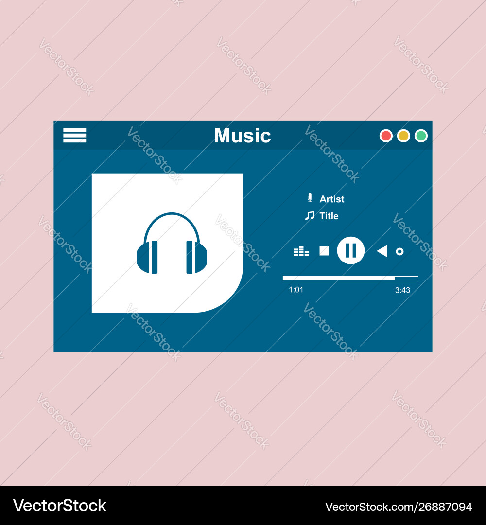Media player application app template with flat Media player application app template with flat Vector Image