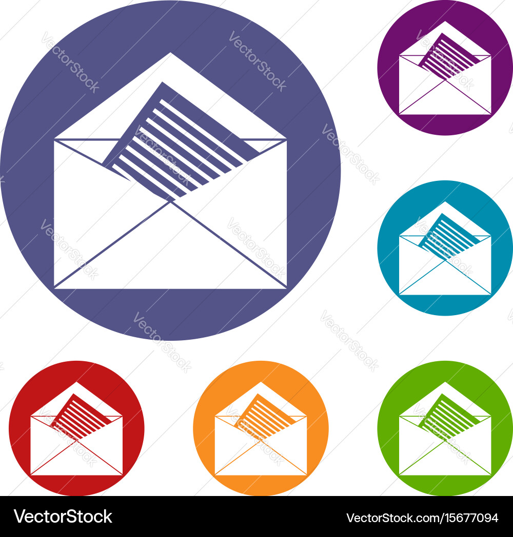 Open envelope with sheet of paper icons set Vector Image