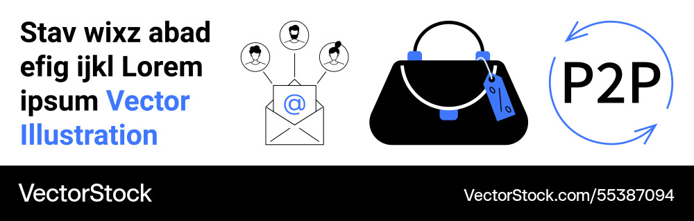 Peer-to-peer connection icons with email user Peer-to-peer connection icons with email user vector image