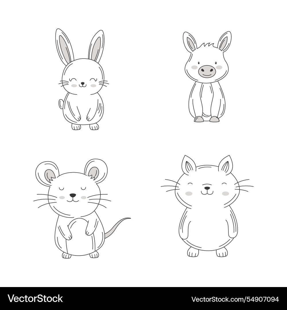 Vignetting set of cute rabbit pig mouse cat Vector Image