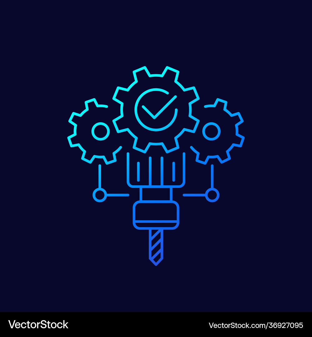 Cnc machine line icon on dark Vector Image