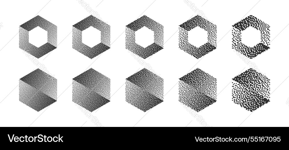 Divided hexagon various resolution of bitmap Divided hexagon various resolution of bitmap Vector Image