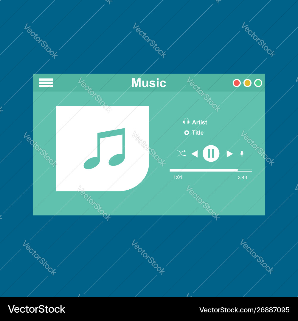 Media player application app template with flat Media player application app template with flat vector image