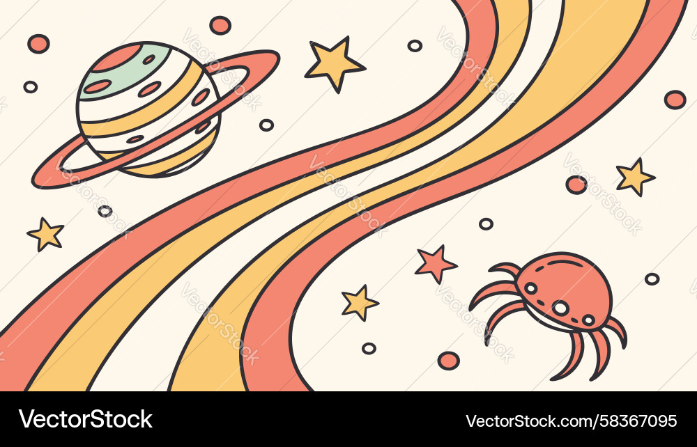 Ringed Planet with Alien Vector Image